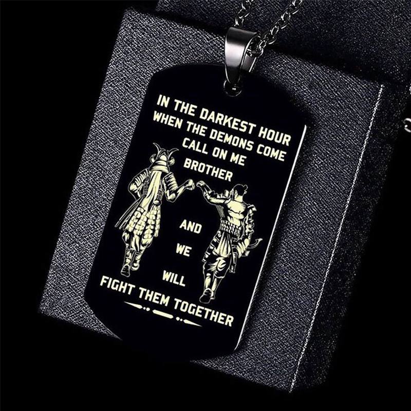 Mens Dog Tag Necklace - Vnox In the Darkest Hour When
