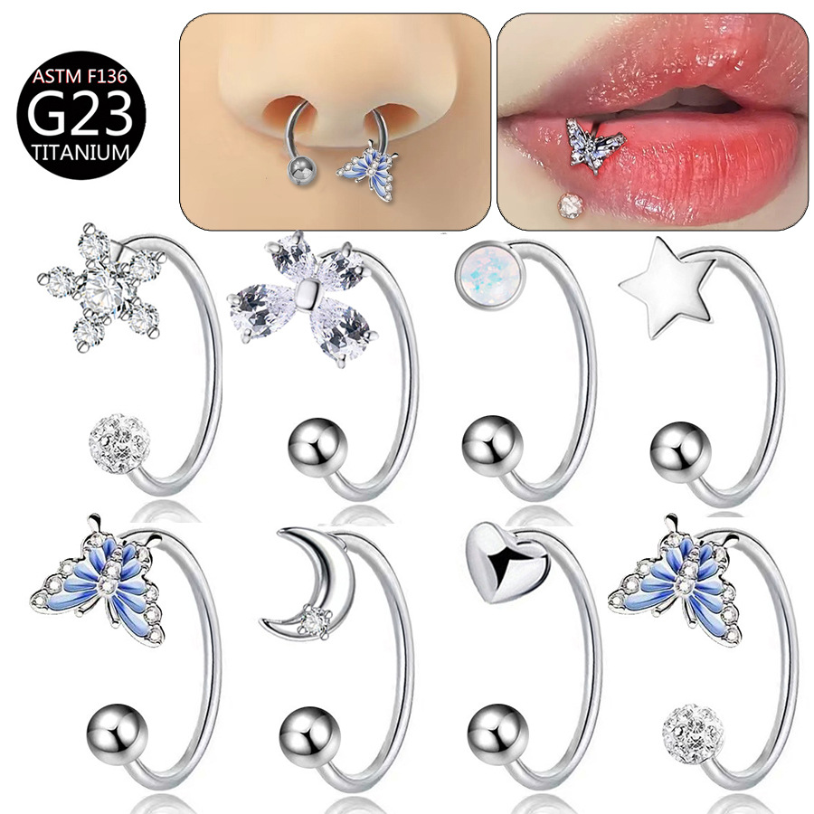Moon Star Earrings - ASTM F136 Titanium Butterfly Lip Ring