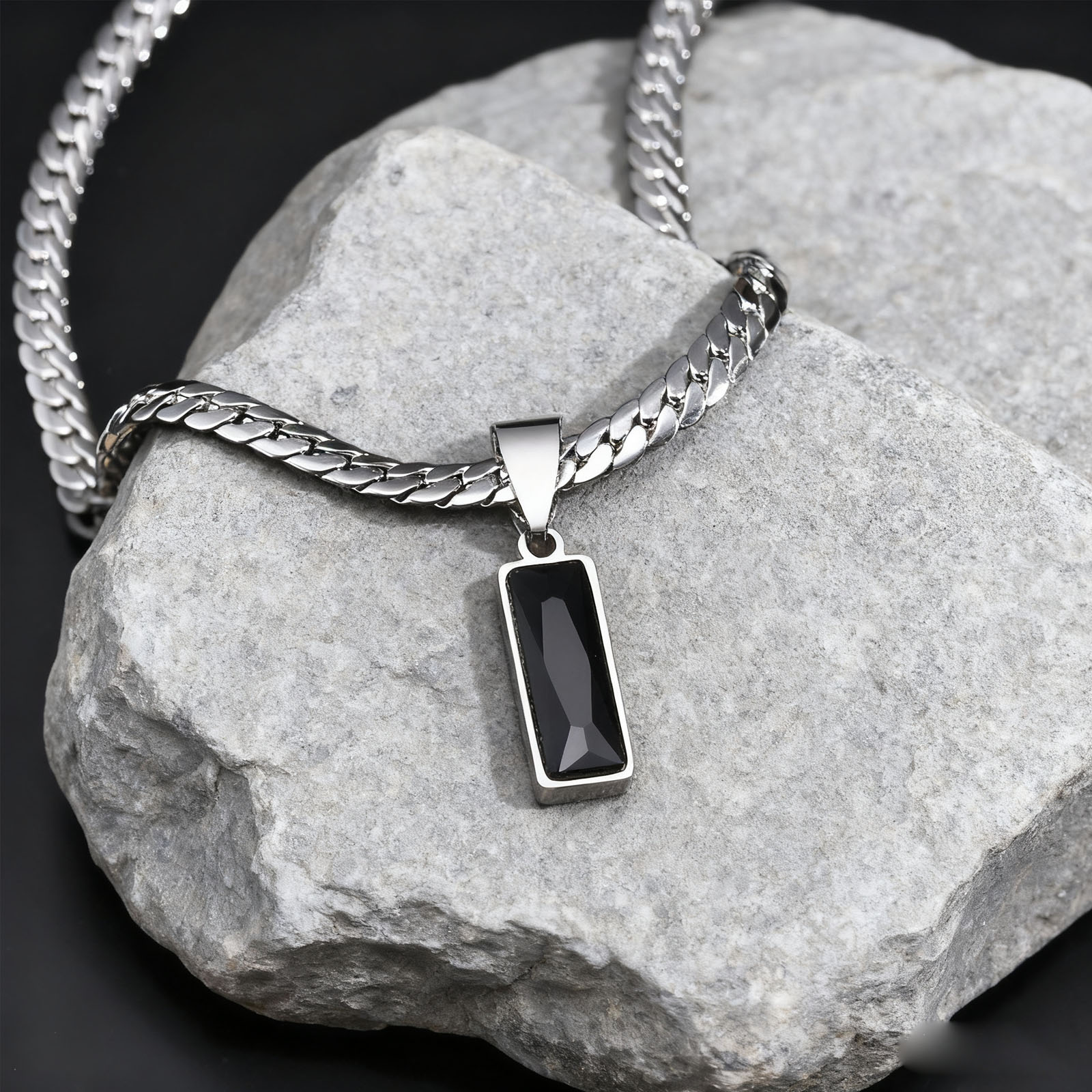 Mens Dog Tag Necklace - Stylish Mens Geometric Stone Pendent Necklaces,Stainless
