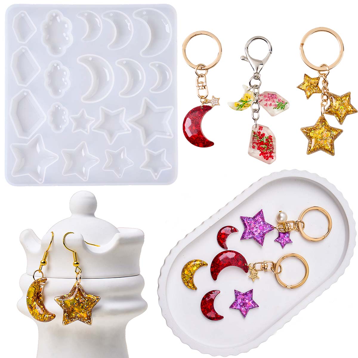 Earring Resin Silicone Mold DI - Moon Star Earrings 评论和价格