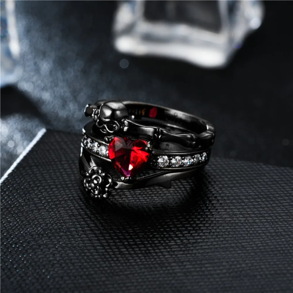 Gothic Embedded Dark Skull Hea - Gothic Skull Ring 评论和价格