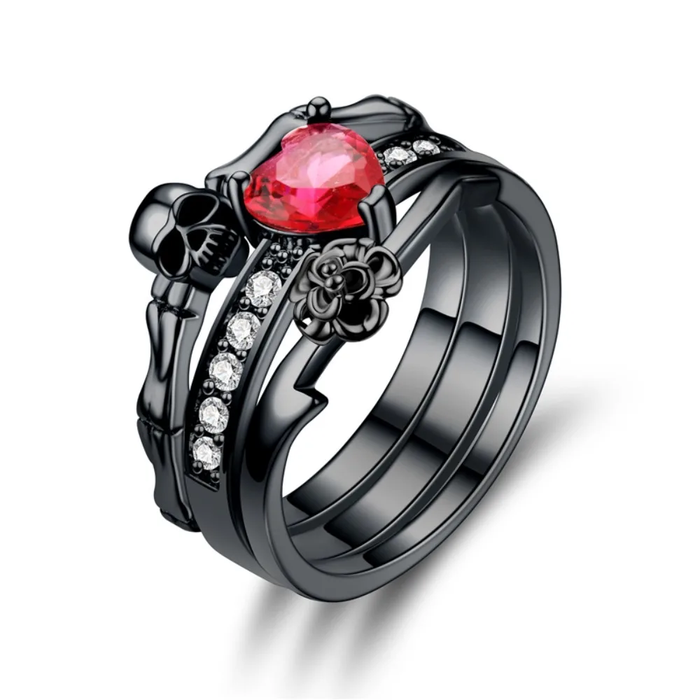 Gothic Embedded Dark Skull Hea - Gothic Skull Ring 评论和价格