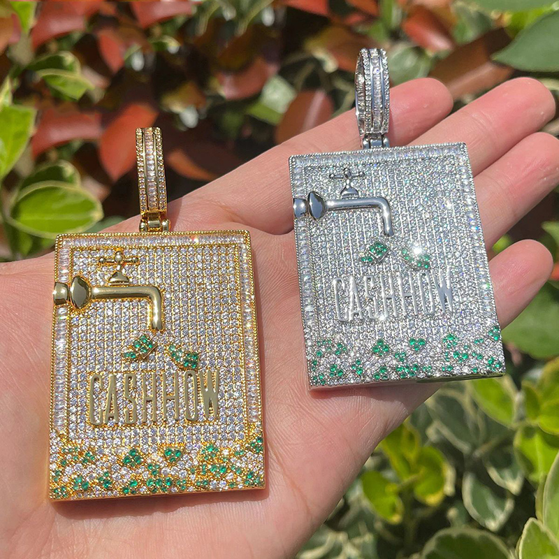 Hip Hop 3A+ CZ Stone Paved Bli - Mens Dog Tag Necklace 评论和价格
