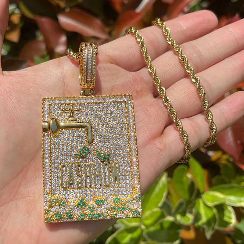 Hip Hop 3A+ CZ Stone Paved Bli - Mens Dog Tag Necklace 评论和价格