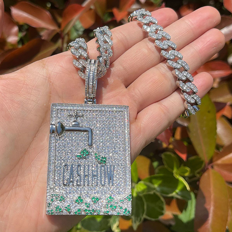 Hip Hop 3A+ CZ Stone Paved Bli - Mens Dog Tag Necklace 评论和价格