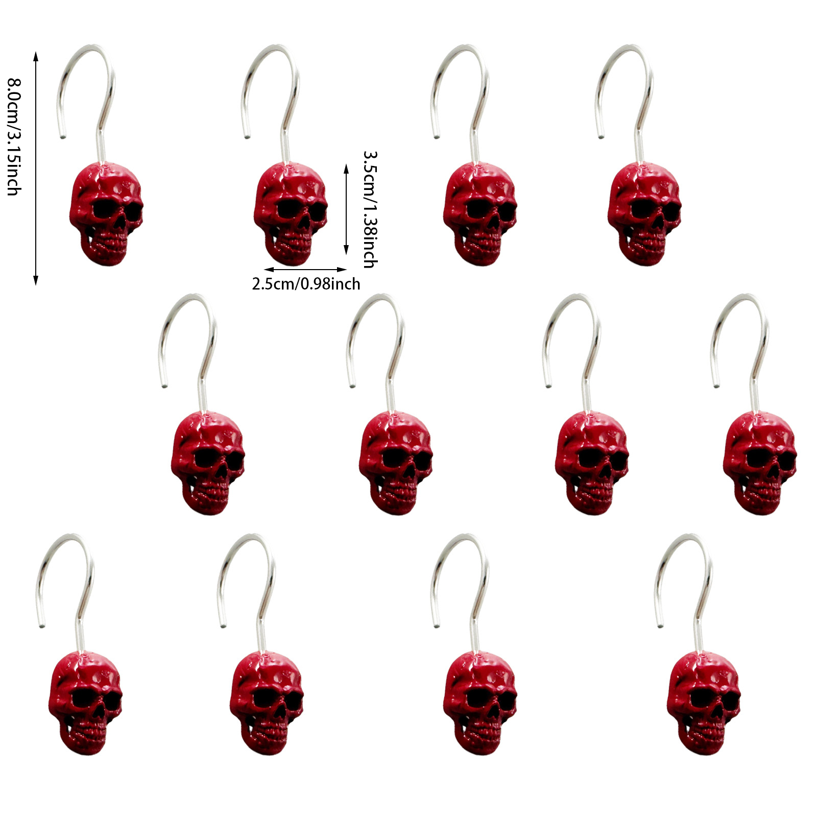 12Pcs Red Skull Shower Curtain - Gothic Skull Ring 评论和价格