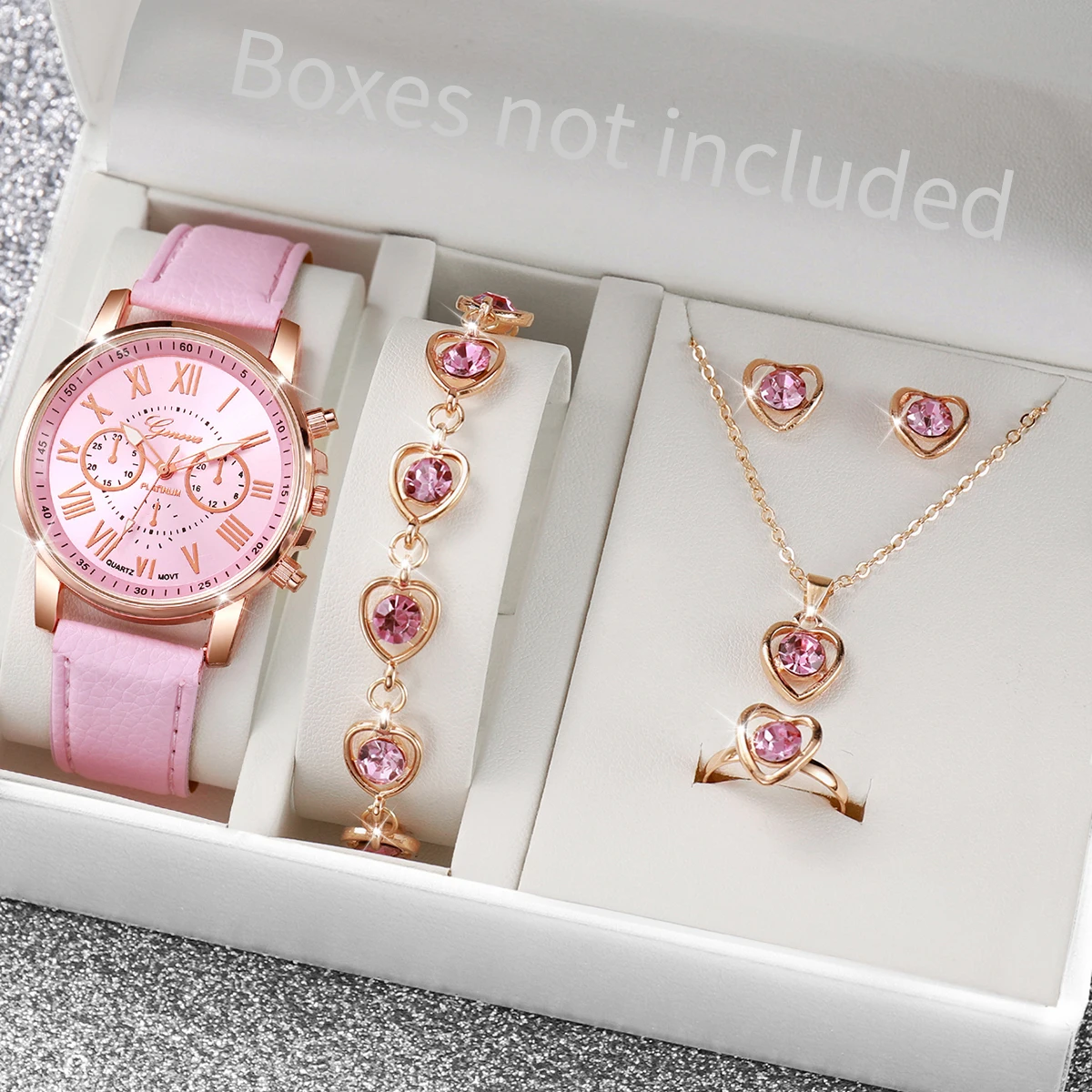 AAA5Pcs Pink Heart Crystal Wat - Jewelry Watch Making 评论和价格