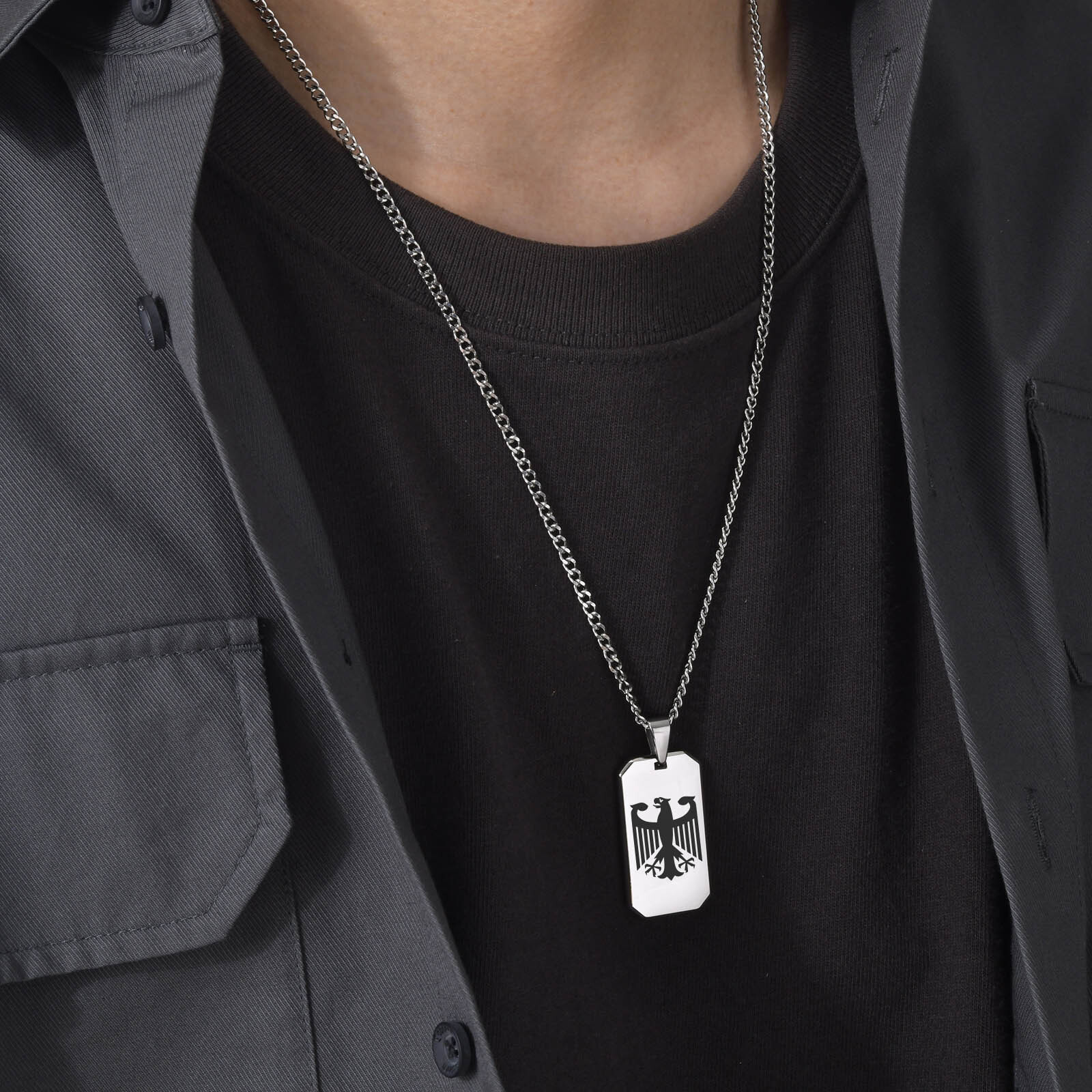 German Eagle Square Neckalces  - Mens Dog Tag Necklace 评论和价格